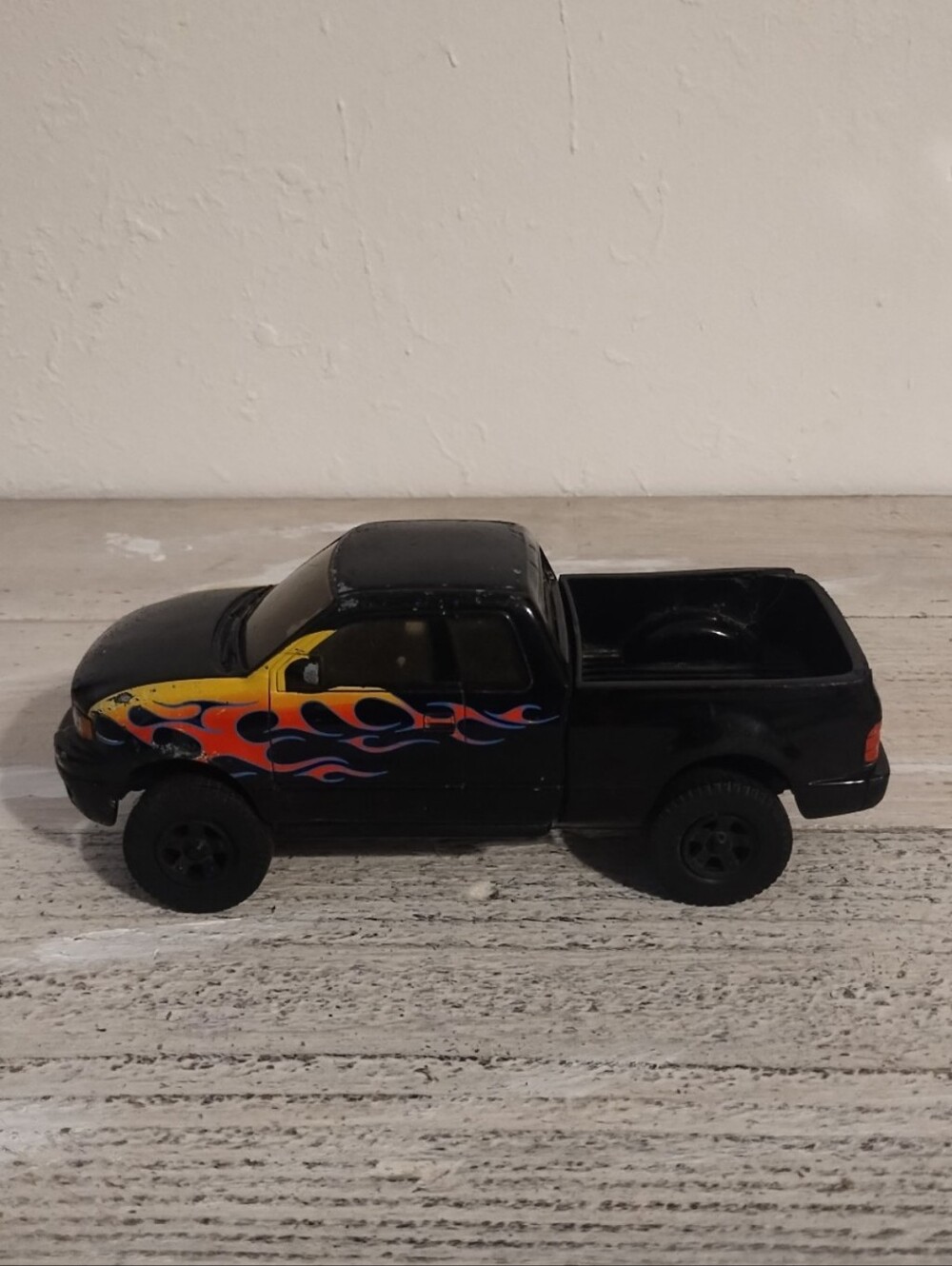 ERTL Diecast Chevy Black Truck Yellow Red Blue Flames 1:50 Scale 8 inches some s